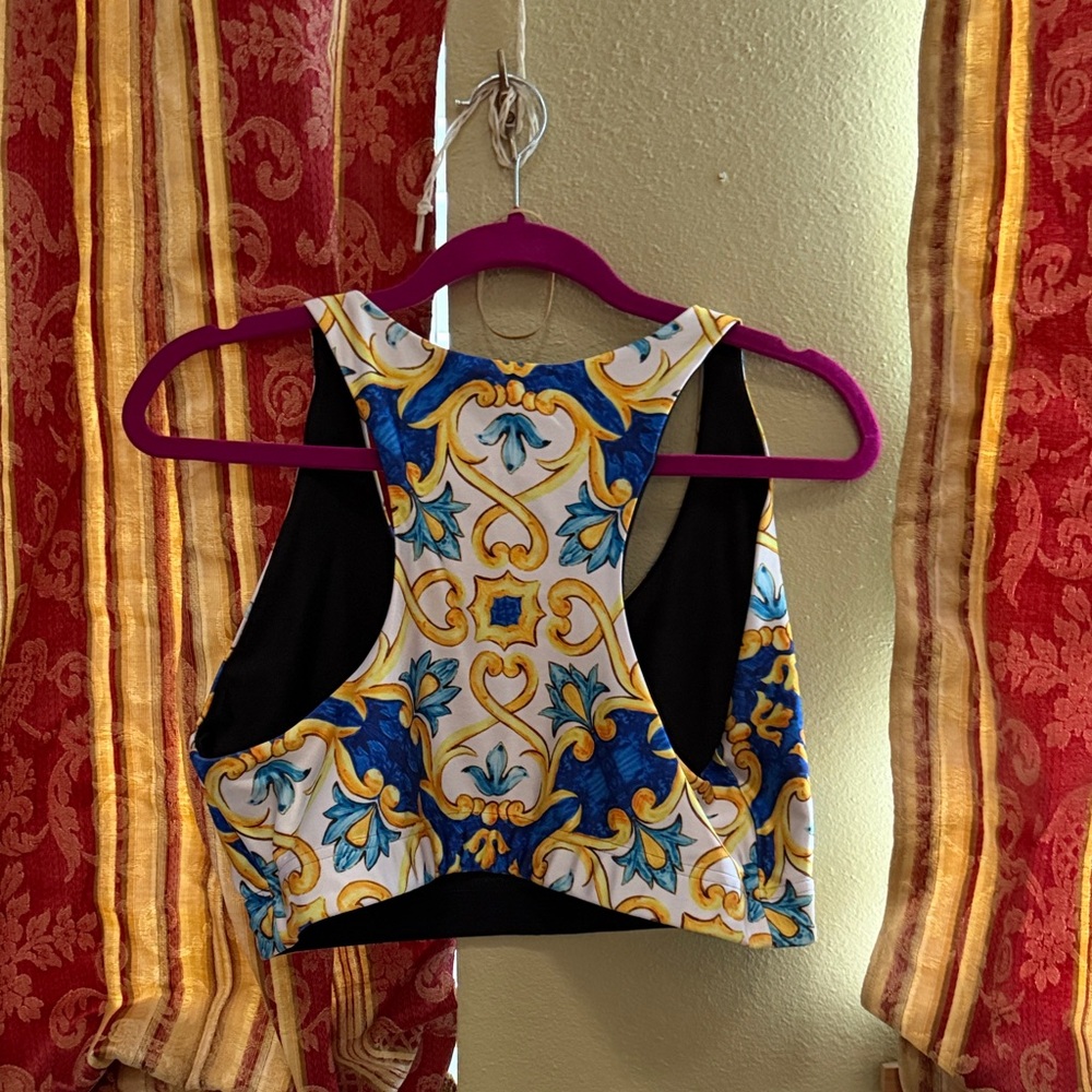 Terez Blue and Yellow Tile Patterned Leggings - Picture 3 of 7